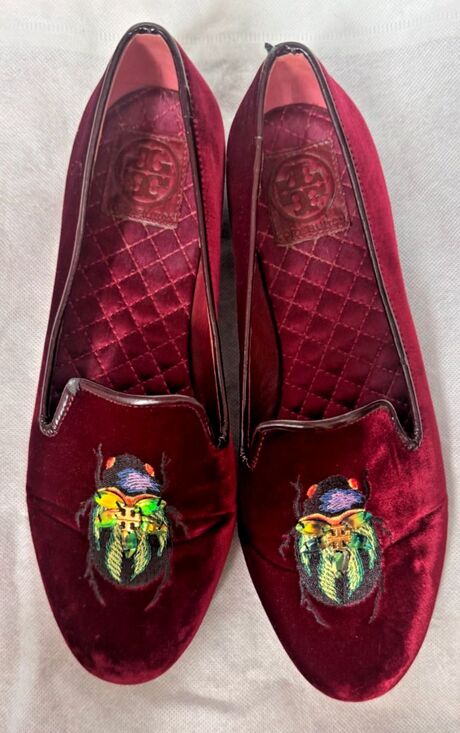 Tory Burch Shoes - Tory Burch Burgundy Easton embroidered Velvet Beetle Loafers US 9.5